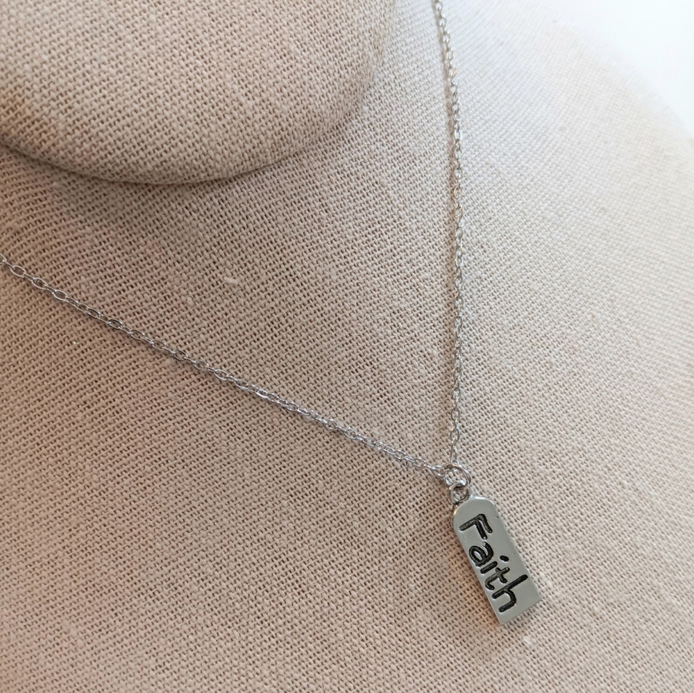 Faith Tag Charm and Stainless Steel Chain Necklace NWT